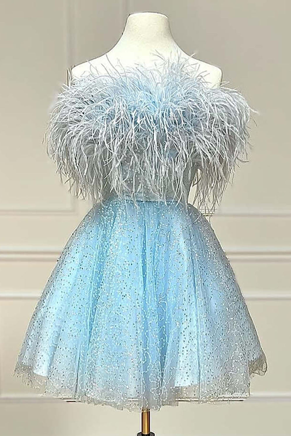 Light Blue Strapless Sequin A-Line Homecoming Dress