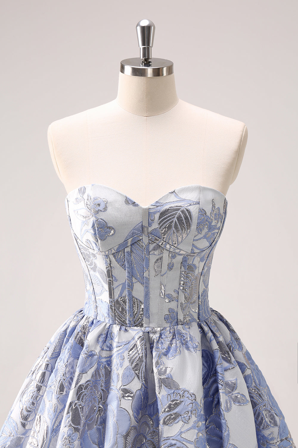 Light Blue Sweetheart A-Line Homecoming Dress with Floral Details and Corset Bodice Bodice Detail
