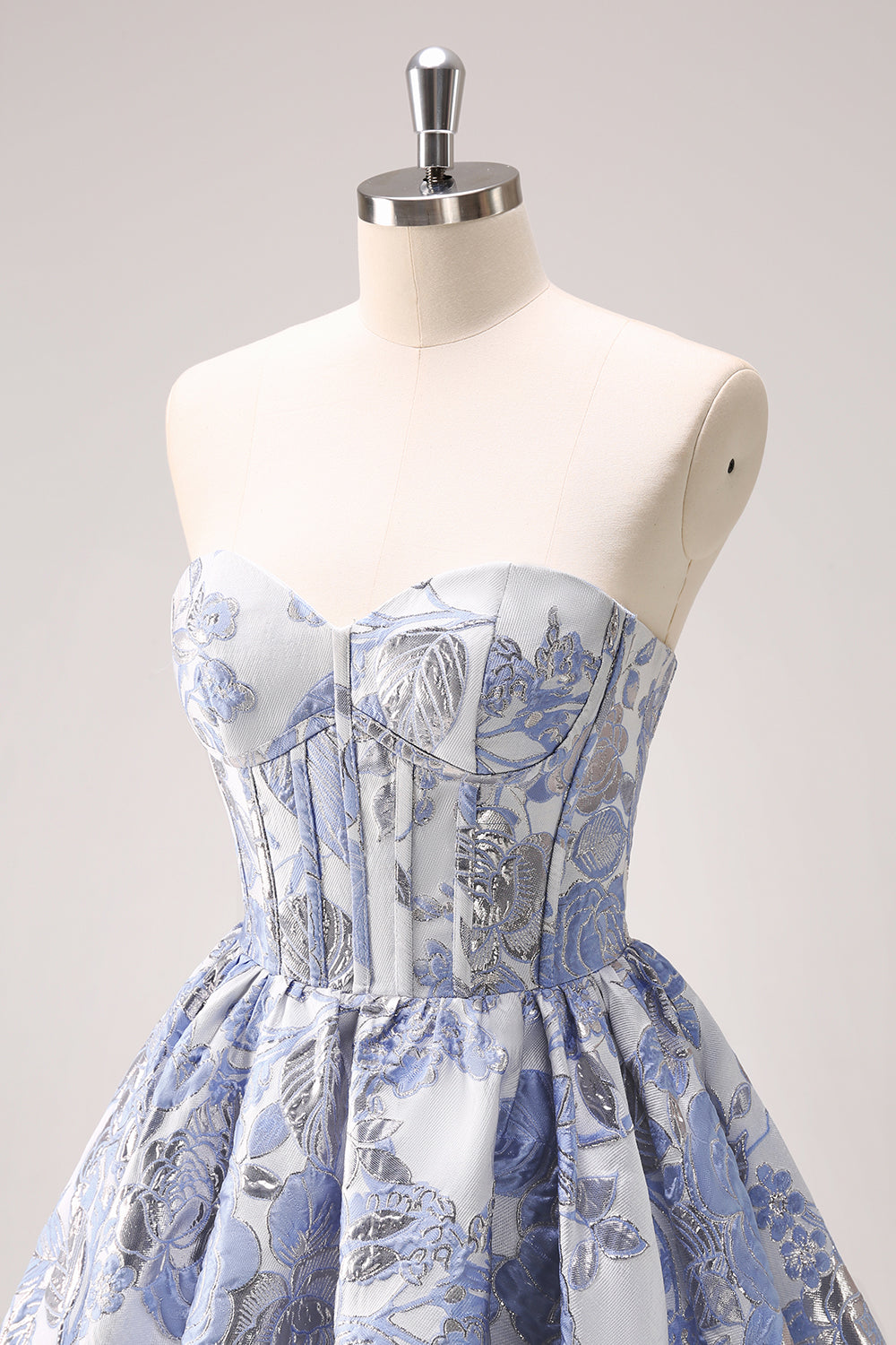 Light Blue Sweetheart A-Line Homecoming Dress with Floral Details and Corset Bodice Bodice Detail