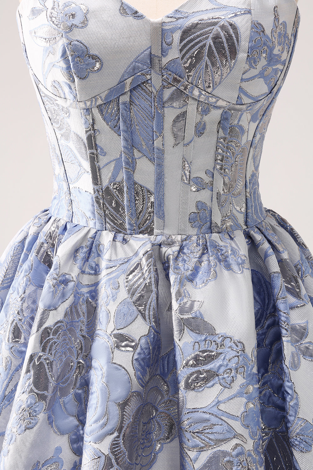 Light Blue Sweetheart A-Line Homecoming Dress with Floral Details and Corset Bodice Bodice Detail