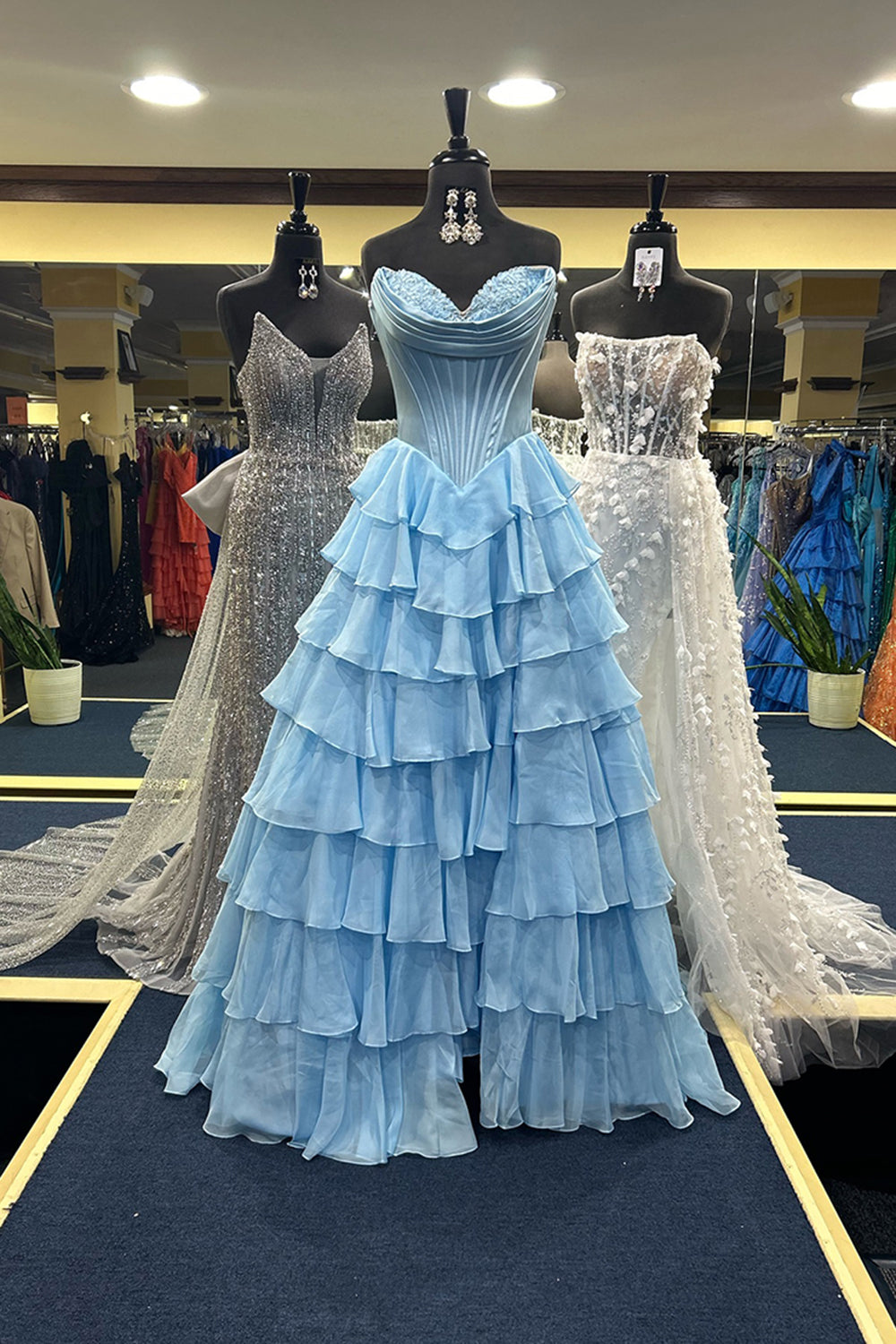 Light Blue Sweetheart A-Line Long Prom Dress with Slit