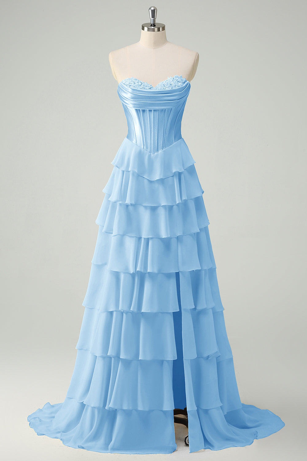 Light Blue Sweetheart A-Line Long Prom Dress with Slit