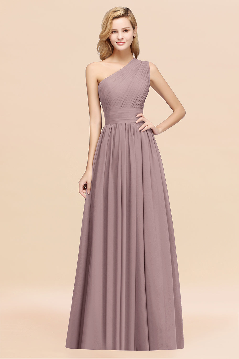 Lilac One Shoulder Chiffon A-Line Long Bridesmaid Dress