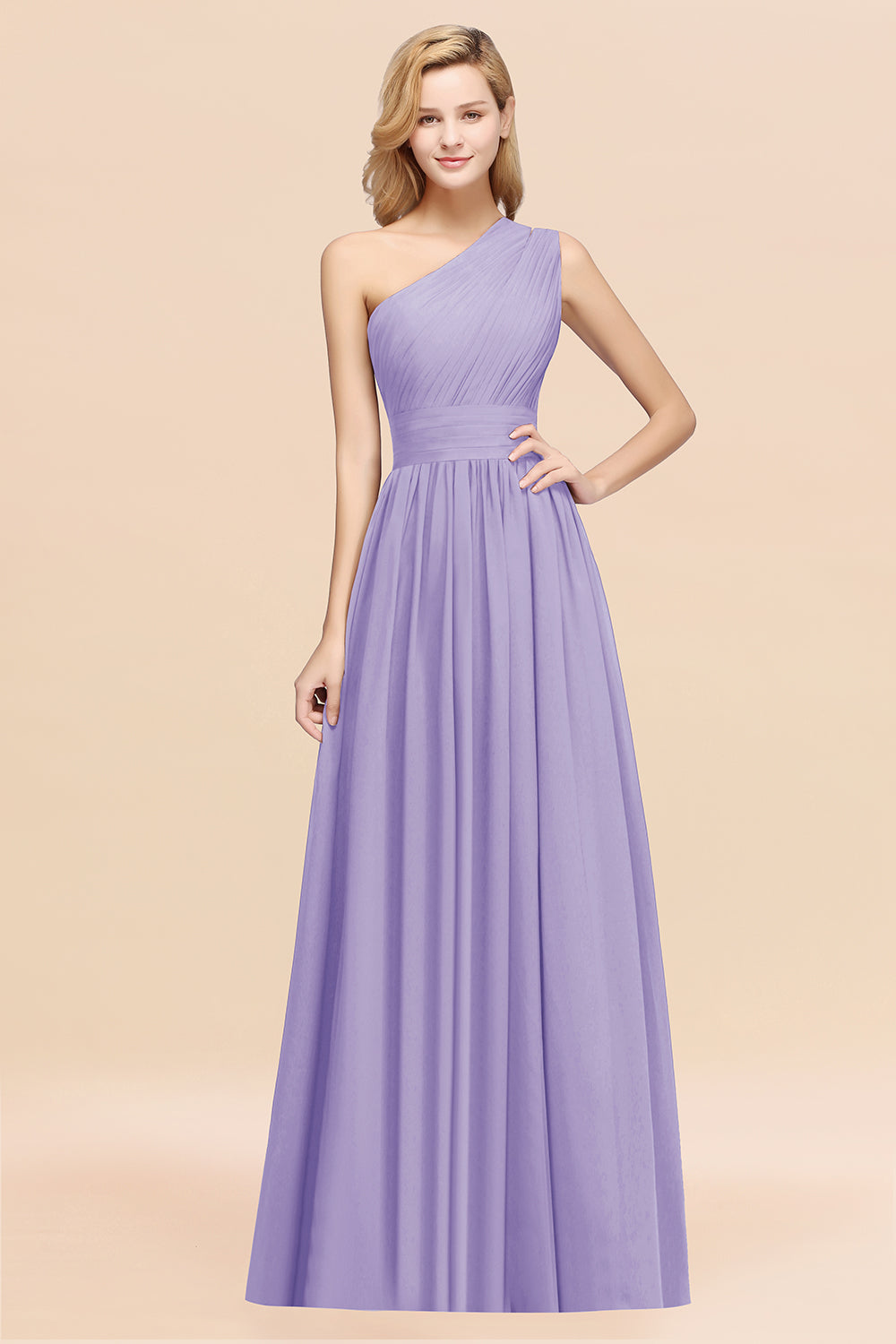 Lilac One Shoulder Chiffon A-Line Long Bridesmaid Dress