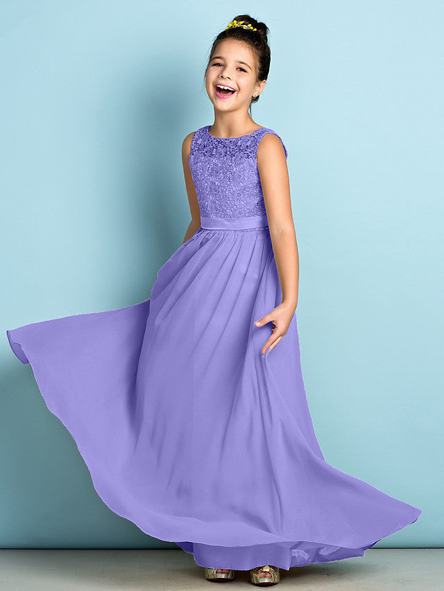 Lilac Scoop Neck Chiffon A-Line Flower Girl Dress