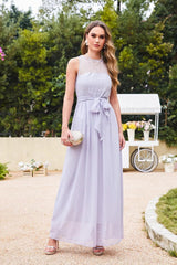 Lilac Scoop Neck Chiffon A-Line Long Bridesmaid Dress
