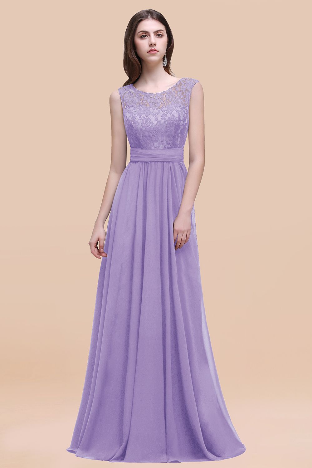 Lilac Scoop Neck Chiffon A-Line Long Bridesmaid Dress