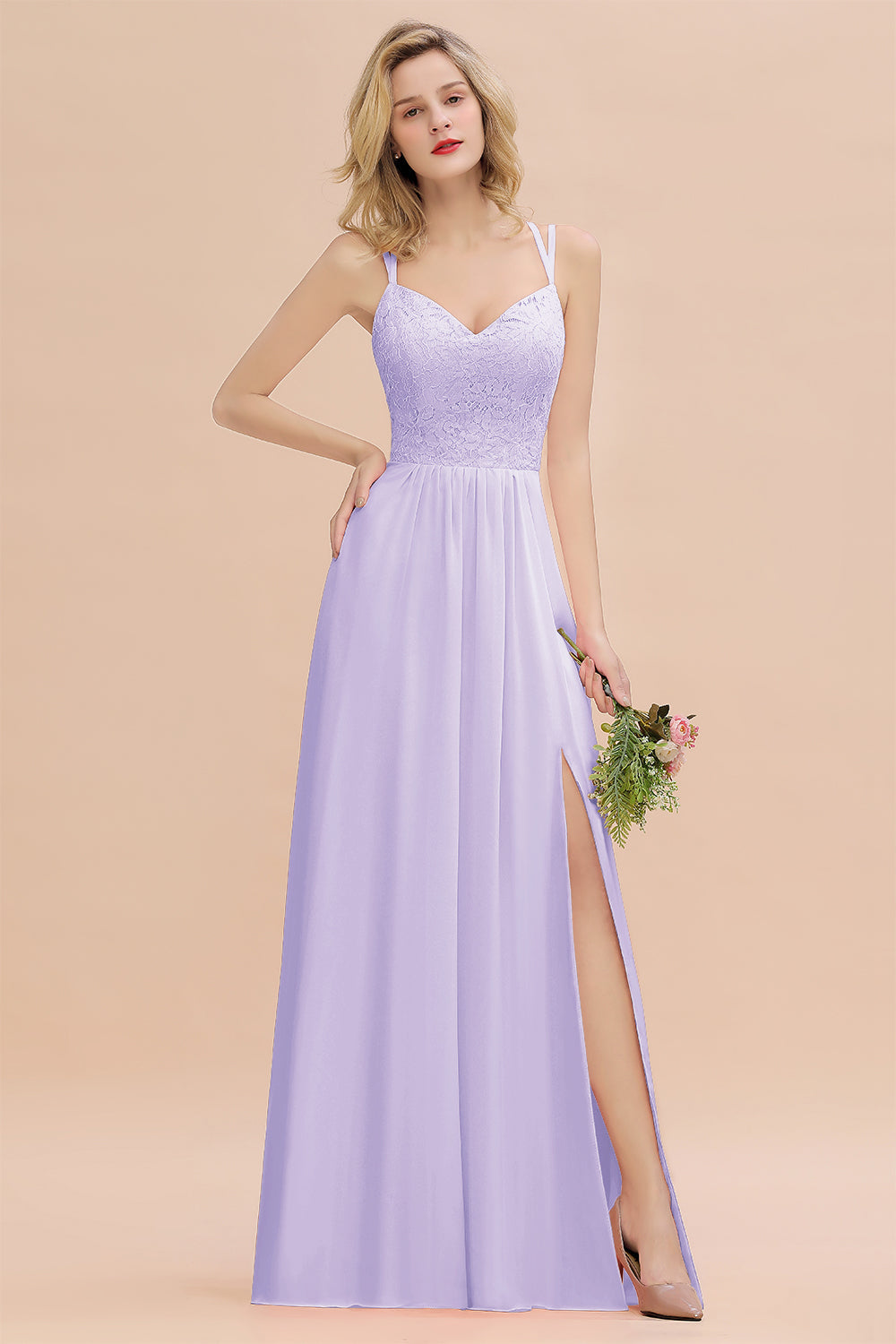 Lilac Sweetheart Chiffon A-Line Long Bridesmaid Dress with Slit