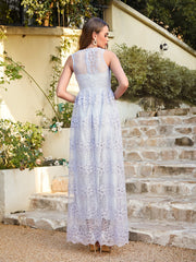 Lilac V-Neck Lace A-Line Long Bridesmaid Dress Back View