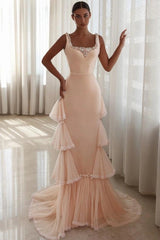 27Dress Mermaid Ruffled Square-neck Long Evening Dress with Rhinestones