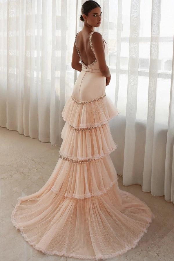 27Dress Mermaid Ruffled Square-neck Long Evening Dress with Rhinestones