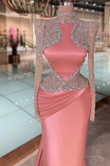 27Dress Mermaid Satin Long Sleeves Evening Dress with Rhinestones
