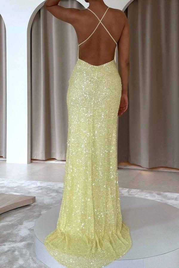 Biztuunel Mermaid V-neck Sequined Backless Prom Dress