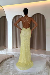 Biztuunel Mermaid V-neck Sequined Backless Prom Dress