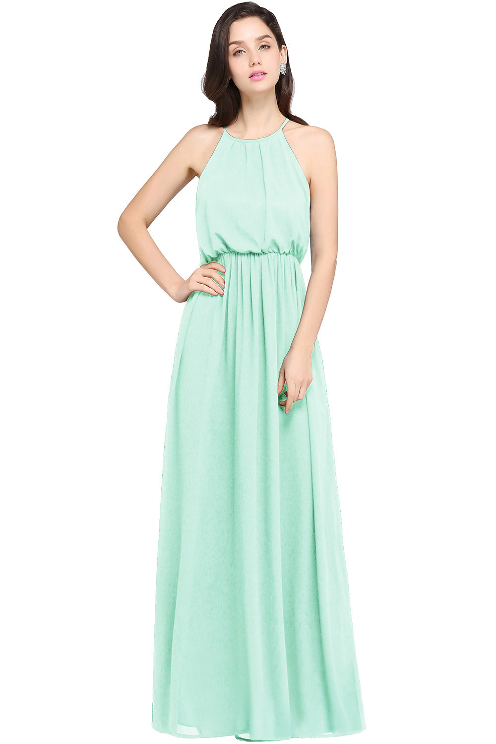 Casual Long Halter Chiffon Floor Length A Line Formal Dress
