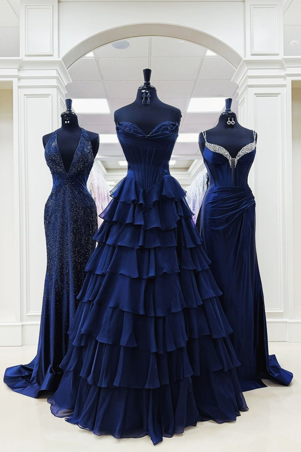 Navy Sweetheart A-Line Long Prom Dress with Slit