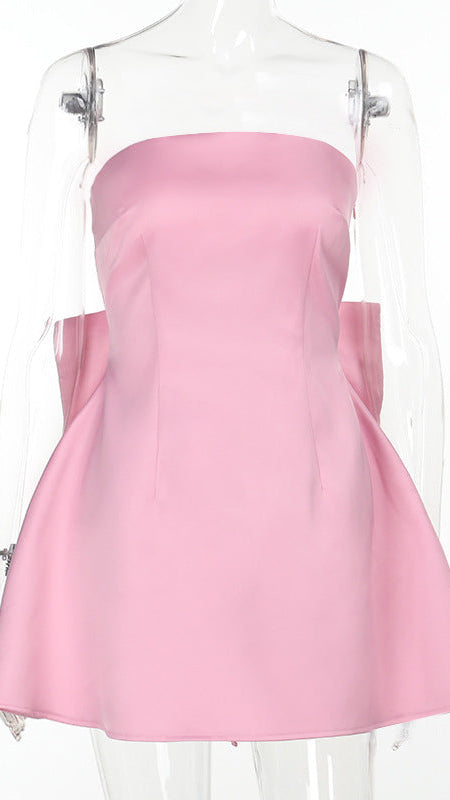 Cute Pink Strapless A-line Homecoming Dress with Bow