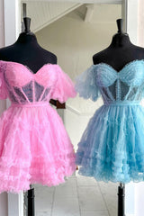 Off The Shoulder Tulle A-Line Homecoming Dress
