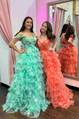 Off The Shoulder Tulle A-Line Long Prom Dress with Slit Group
