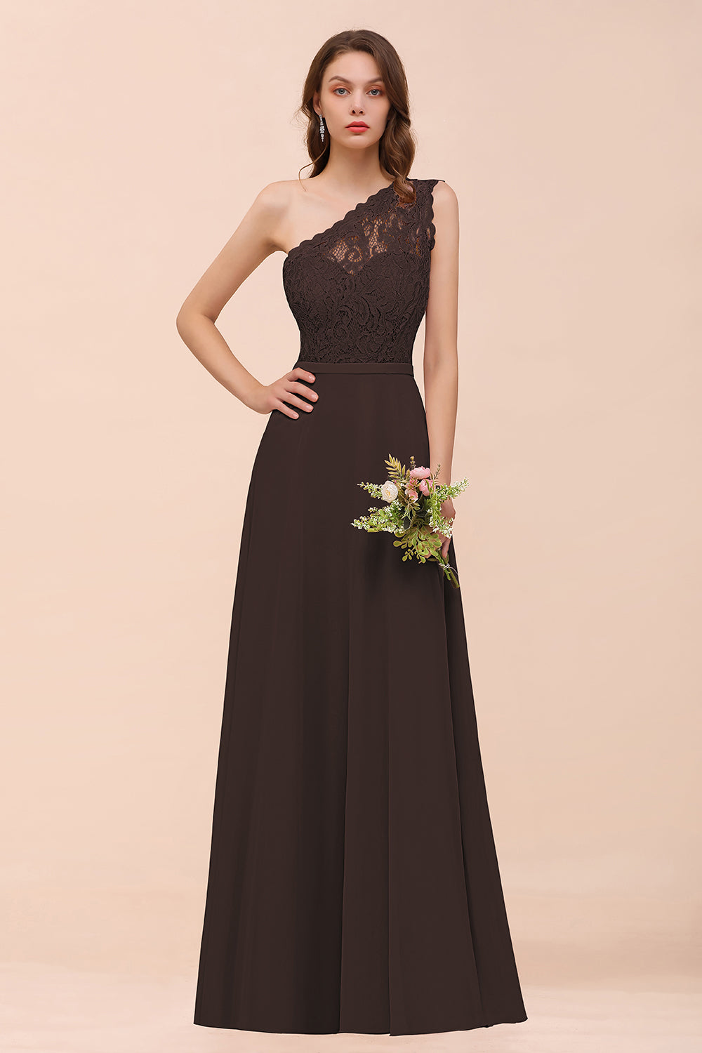 One Shoulder Chiffon A-Line Long Bridesmaid Dress