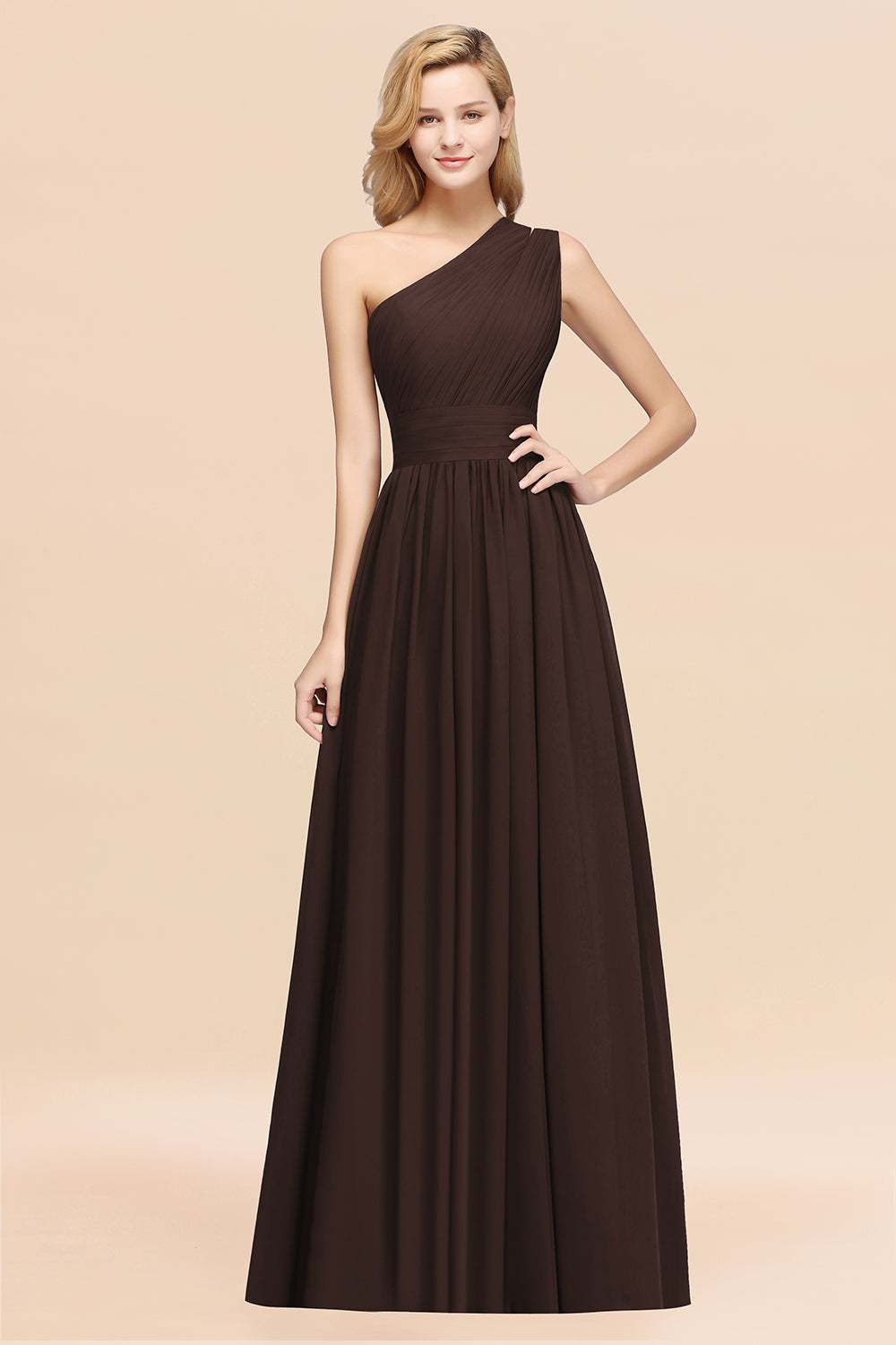 One Shoulder Chiffon A-Line Long Bridesmaid Dress