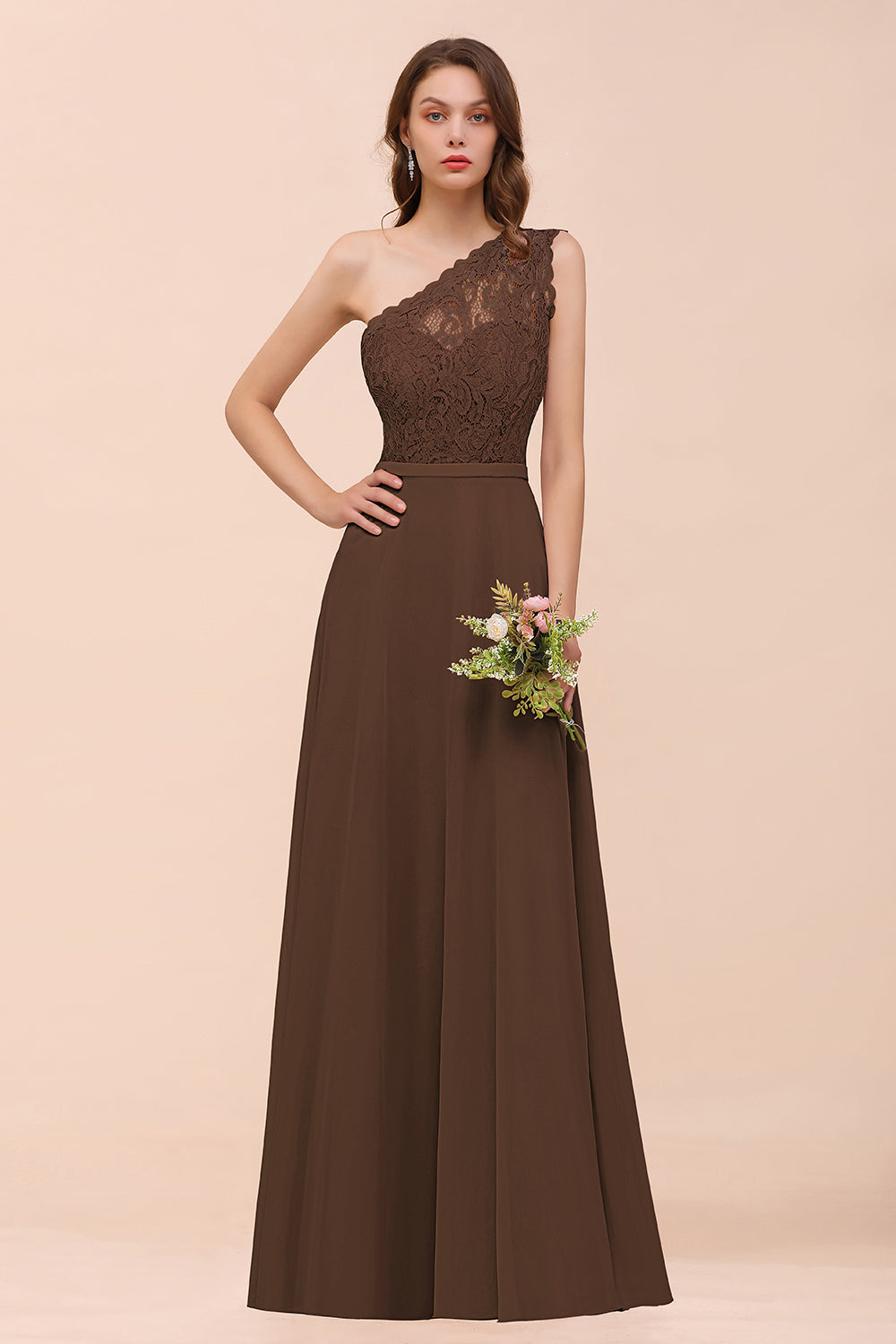 One Shoulder Chiffon A-Line Long Bridesmaid Dress