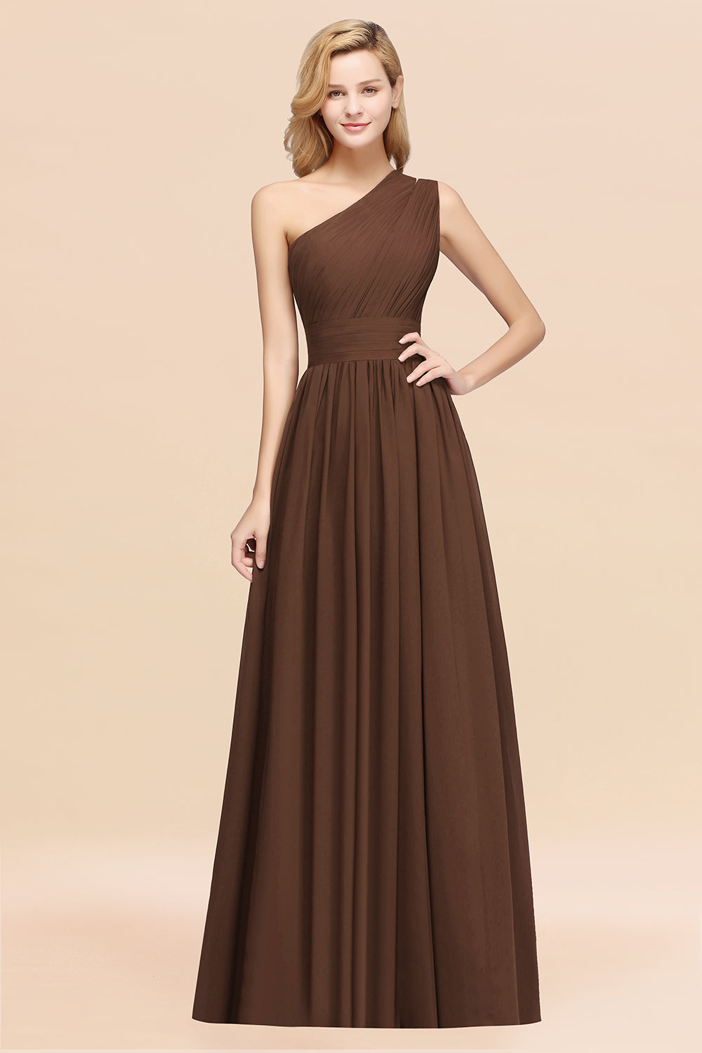 One Shoulder Chiffon A-Line Long Bridesmaid Dress