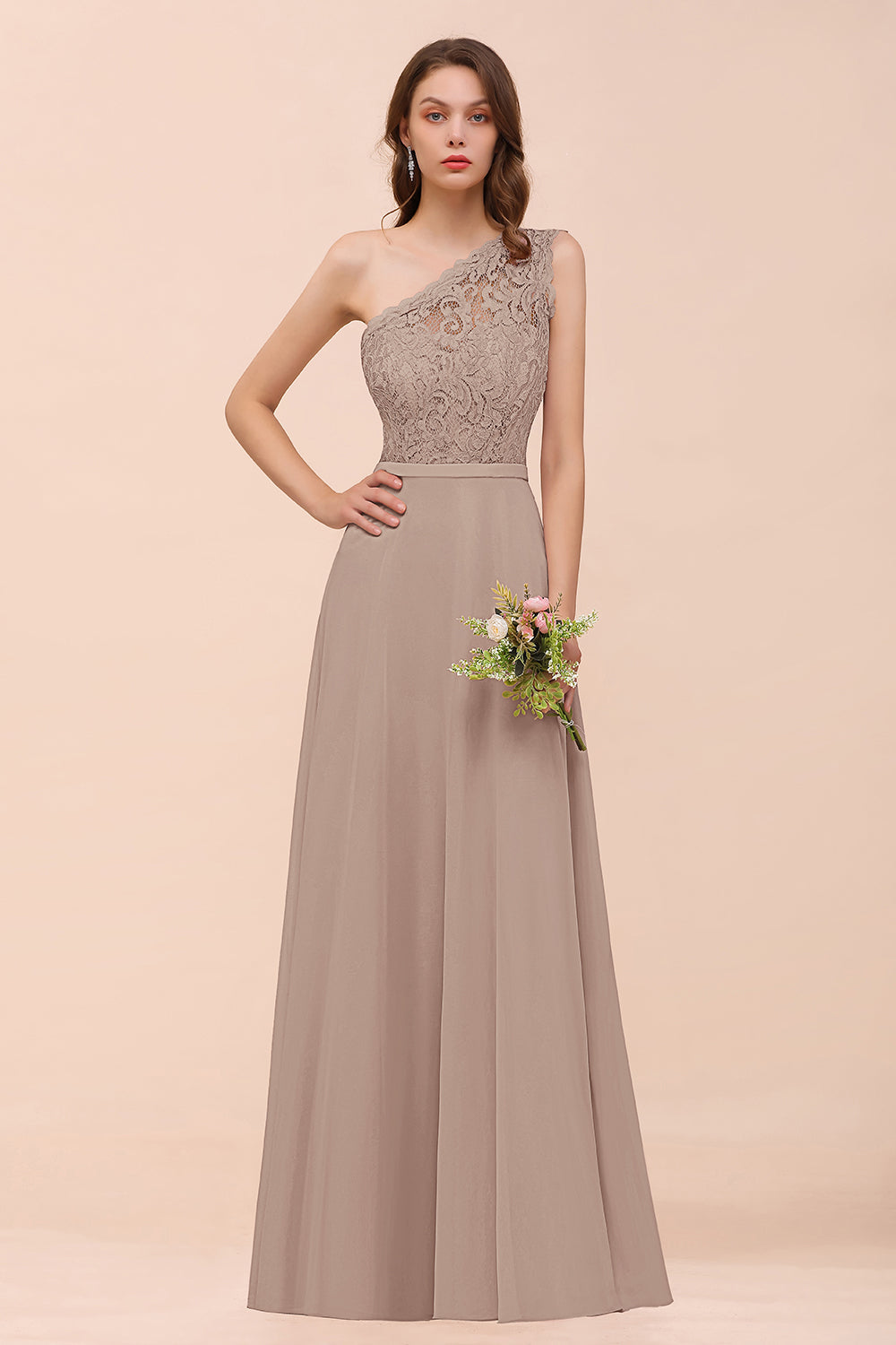 One Shoulder Chiffon A-Line Long Bridesmaid Dress