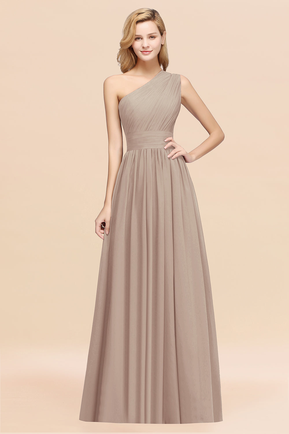 One Shoulder Chiffon A-Line Long Bridesmaid Dress