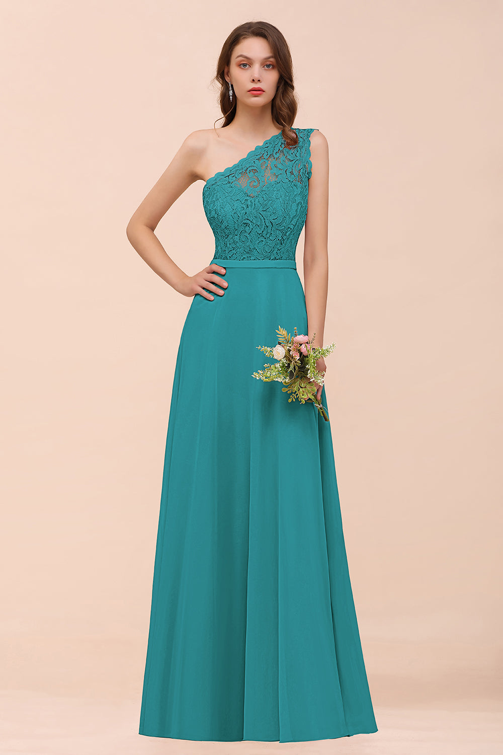 One Shoulder Chiffon A-Line Long Bridesmaid Dress