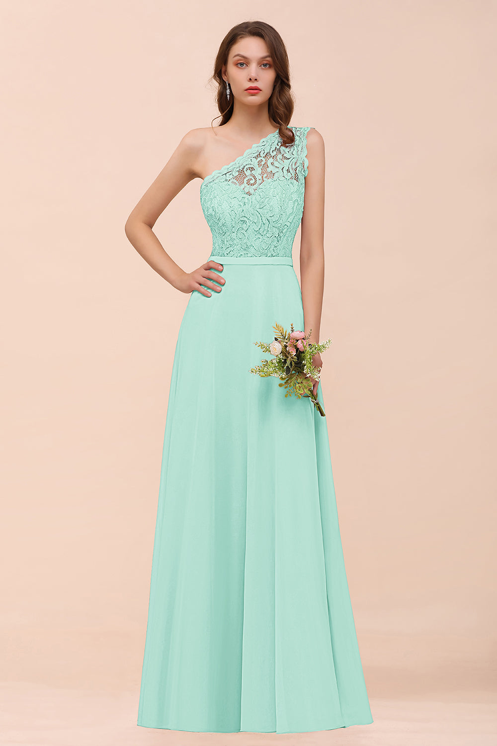 One Shoulder Chiffon A-Line Long Bridesmaid Dress