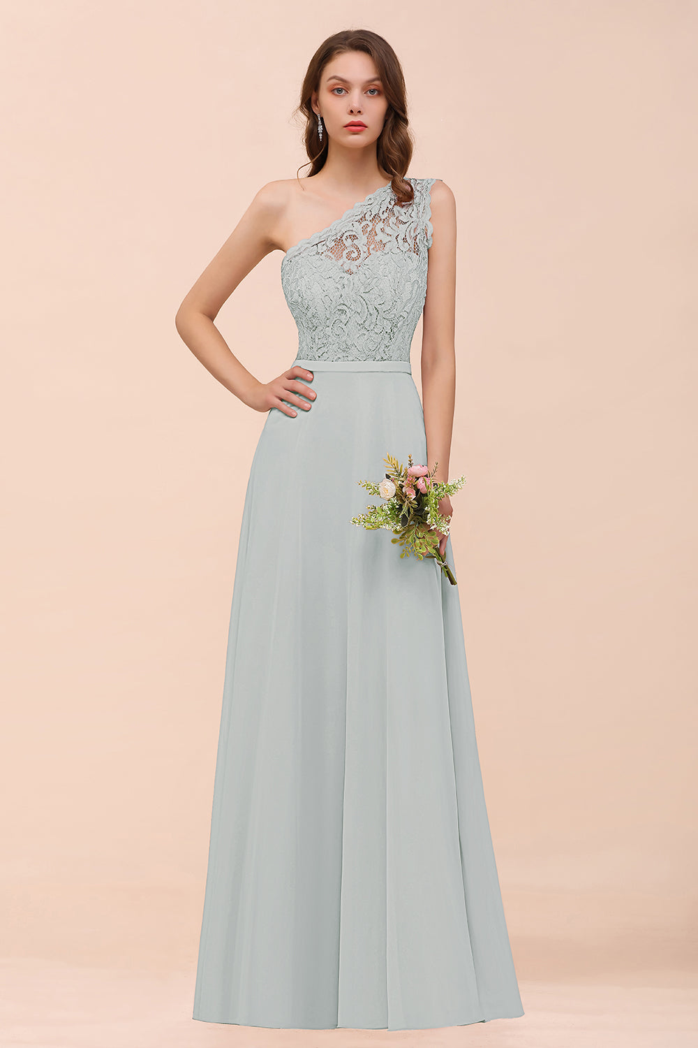 One Shoulder Chiffon A-Line Long Bridesmaid Dress