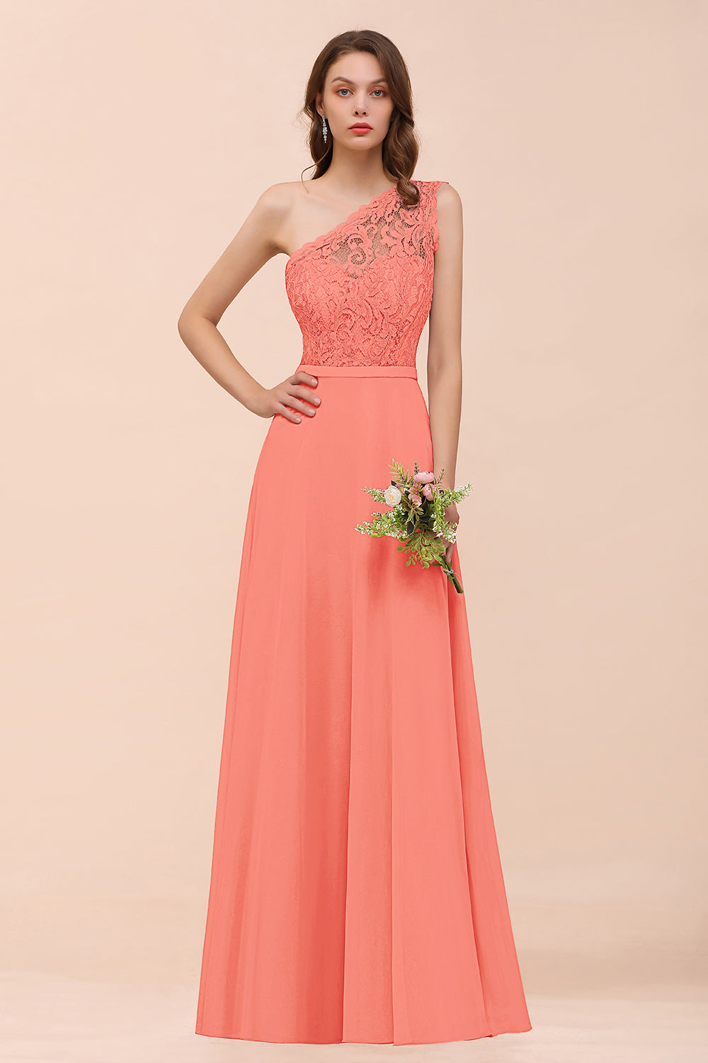 One Shoulder Chiffon A-Line Long Bridesmaid Dress