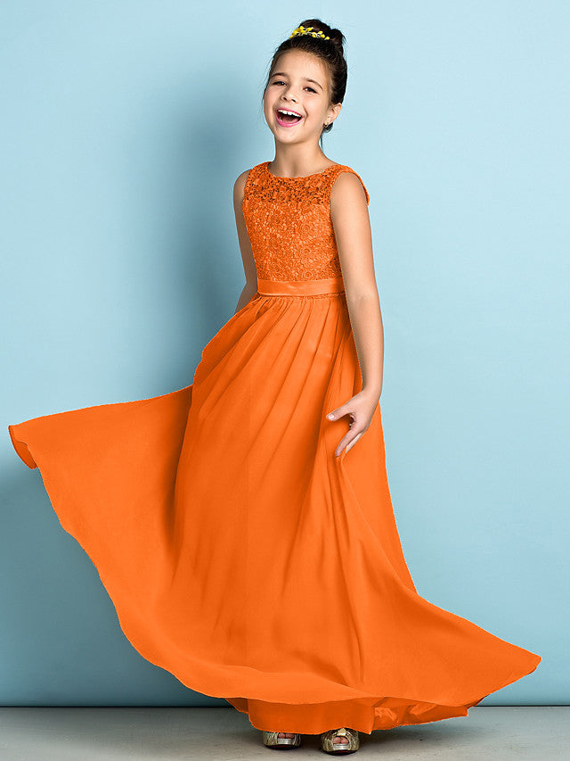 Orange Scoop Neck Chiffon A-Line Flower Girl Dress