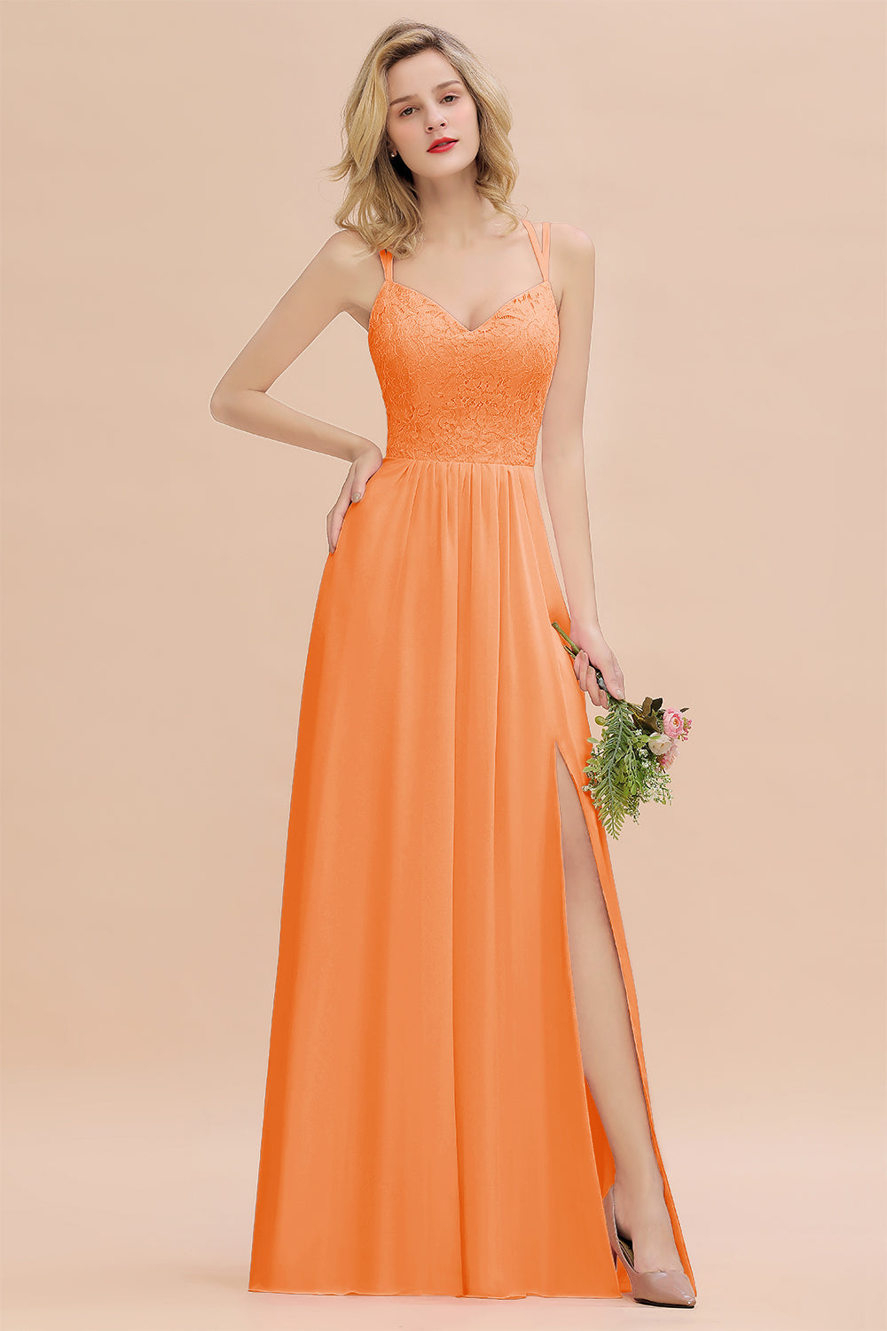 Orange Sweetheart Chiffon A-Line Long Bridesmaid Dress with Slit
