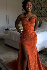 27Dress Orange Sweetheart Long Mermaid High-split Prom Dress with Drape