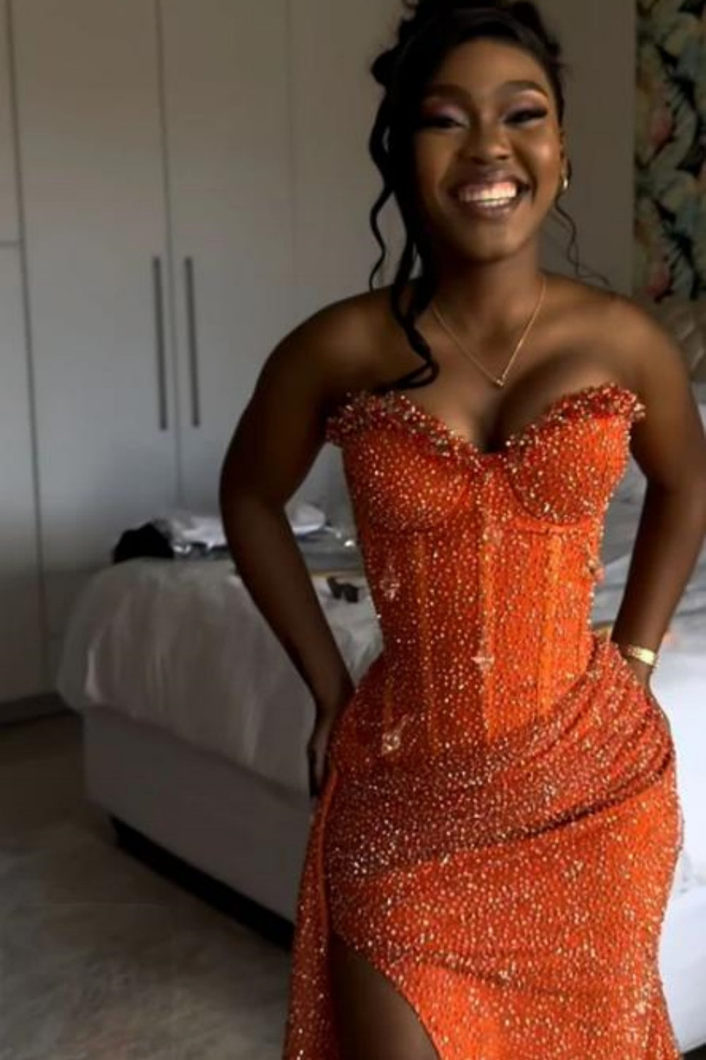 27Dress Orange Sweetheart Long Mermaid High-split Prom Dress with Drape