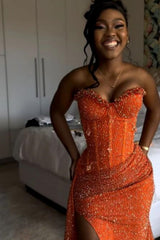 27Dress Orange Sweetheart Long Mermaid High-split Prom Dress with Drape