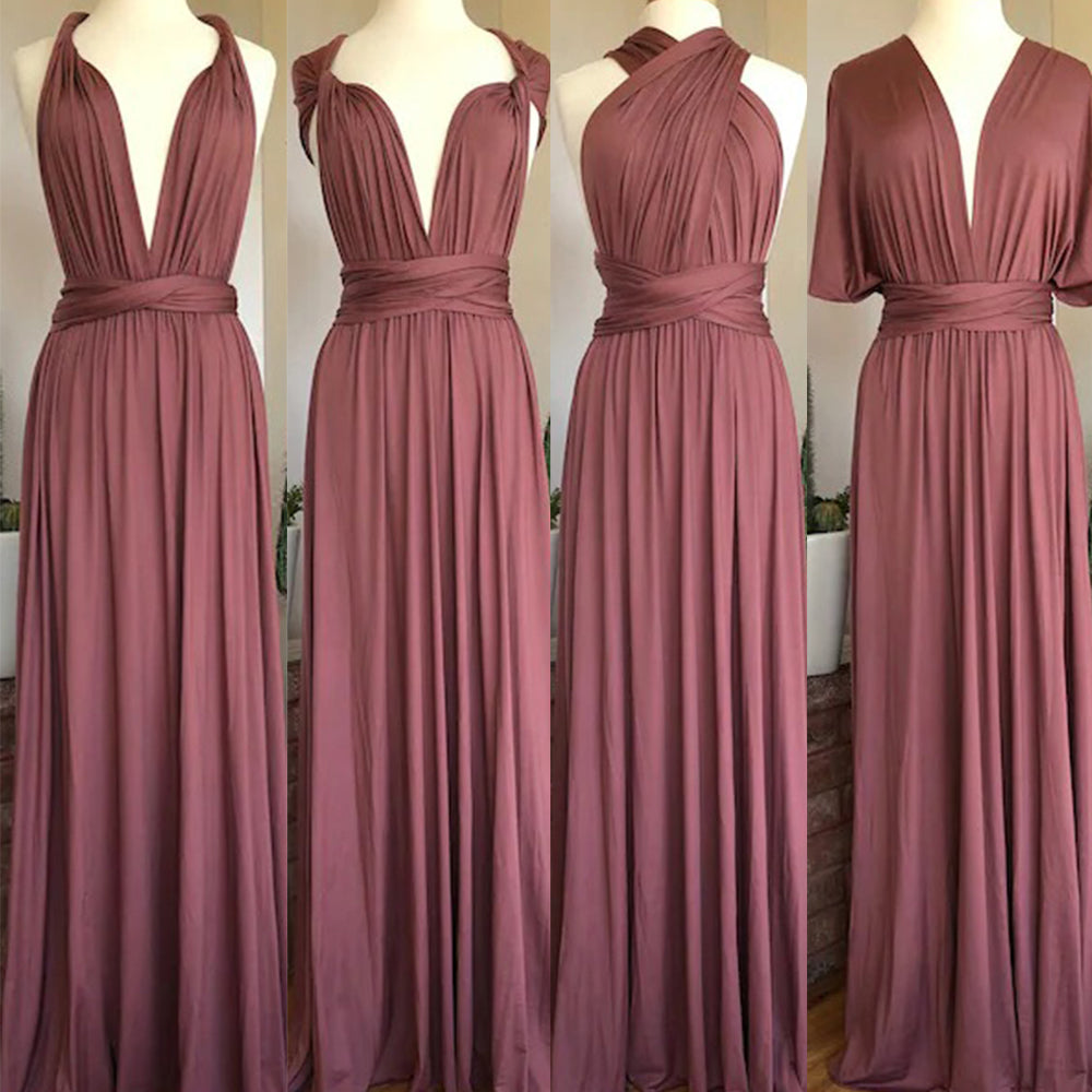 Pink A-Line Long Bridesmaid Dress with Ruching