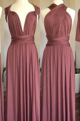 Pink A-Line Long Bridesmaid Dress with Ruching