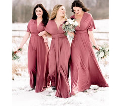 Pink A-Line Long Bridesmaid Dress with Ruching Group