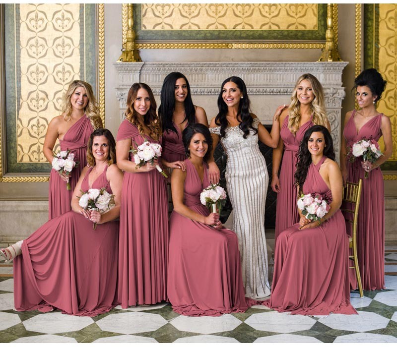 Pink A-Line Long Bridesmaid Dress with Ruching Group