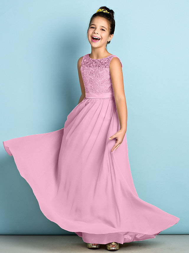 Pink Scoop Neck Chiffon A-Line Flower Girl Dress