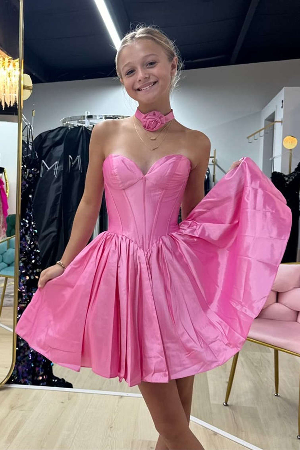 Pink Sweetheart A-Line Homecoming Dress with Corset Bodice