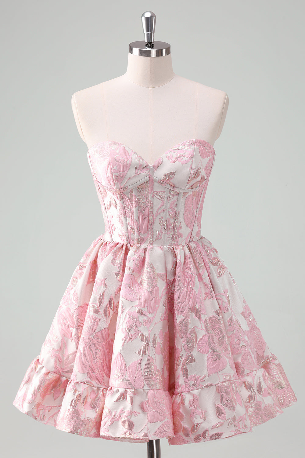 Pink Sweetheart A-Line Homecoming Dress with Floral Details and Corset Bodice