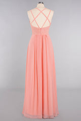 Pink Sweetheart Chiffon A-Line Long Bridesmaid Dress with Slit Back View