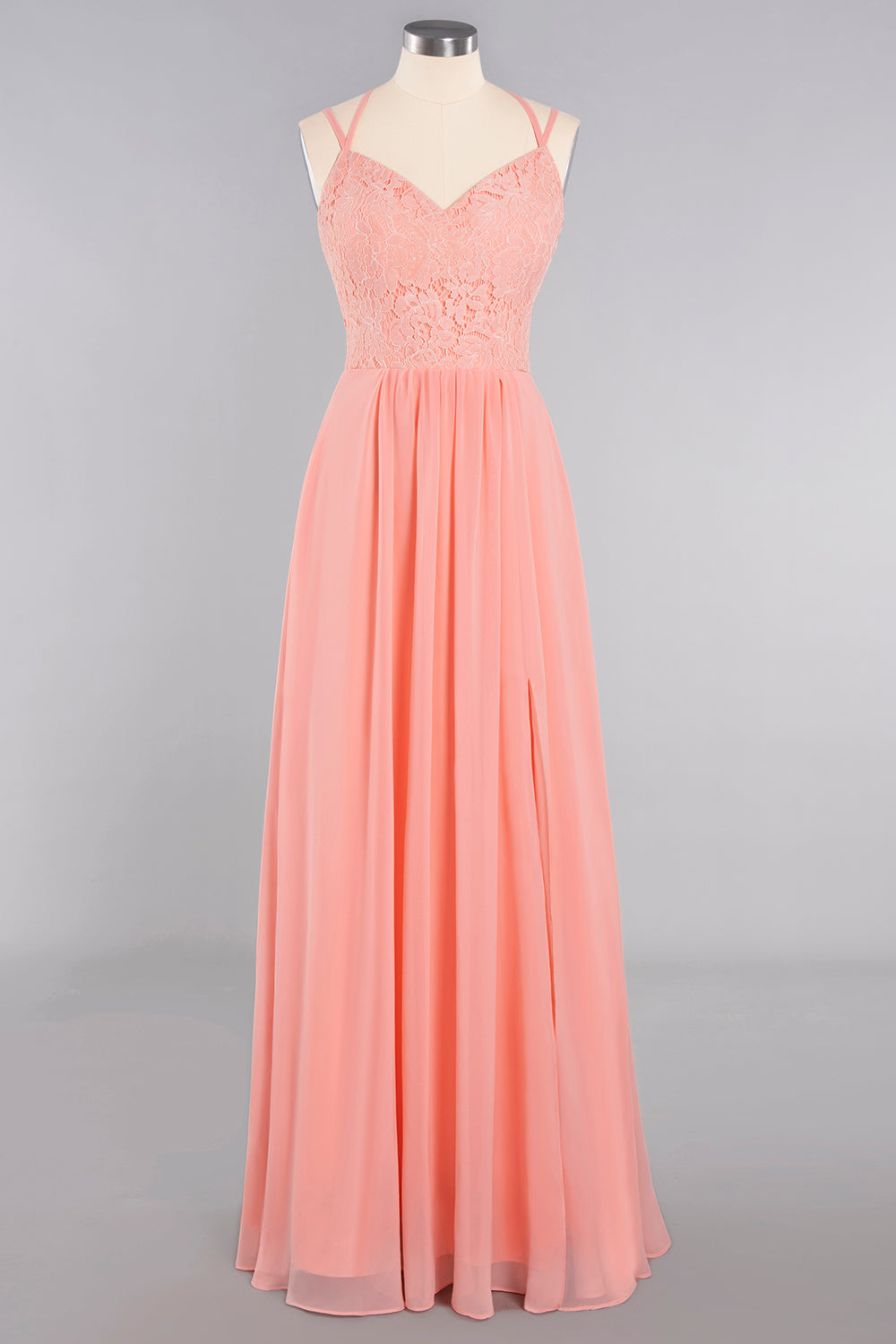 Pink Sweetheart Chiffon A-Line Long Bridesmaid Dress with Slit