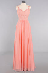 Pink Sweetheart Chiffon A-Line Long Bridesmaid Dress with Slit
