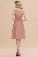 Pink V-Neck Chiffon A-Line Bridesmaid Dress with Lace Appliques Back View