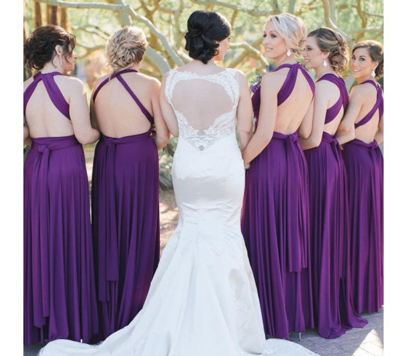 Purple A-Line Long Bridesmaid Dress with Ruching Group